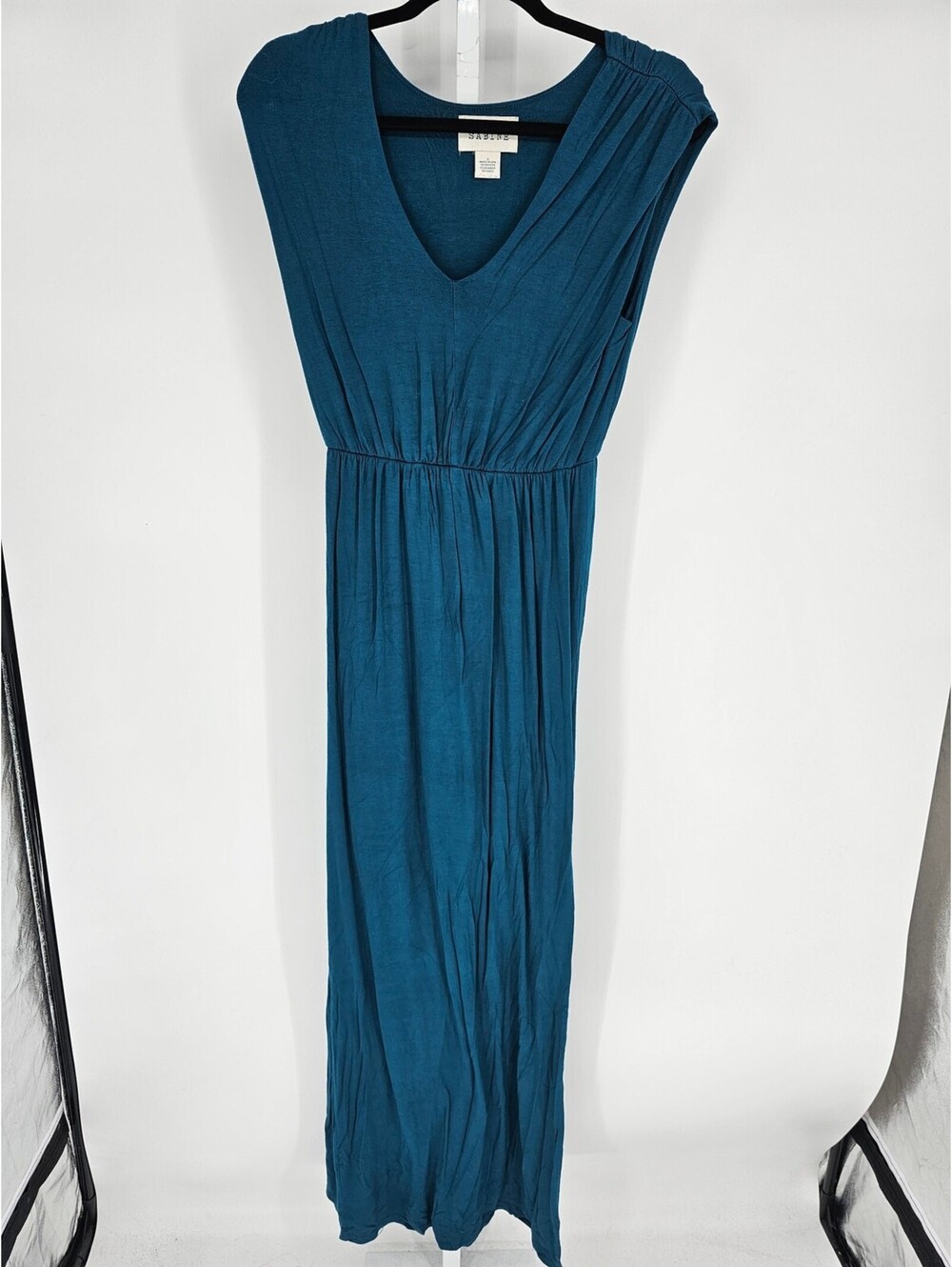 Sabine Women's Teal Sleeveless V-neck Elastic Waist Rayon Long Dress Size S